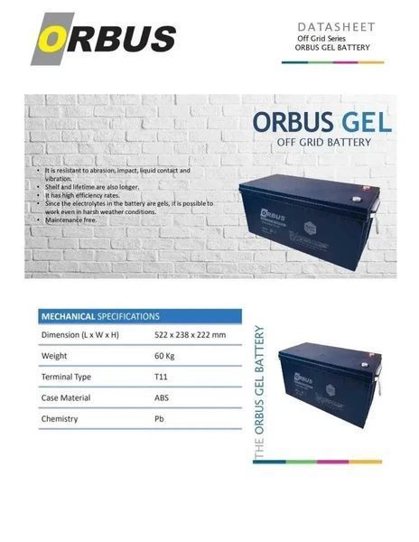 Аккумулятор гелевой Orbus CG12200 12V 200 Ah DEEP CYCLE GEL BATTERY OT_CG12200 12V фото