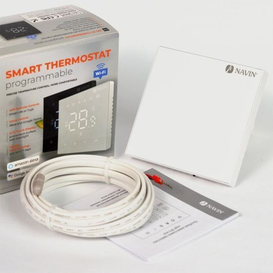 Терморегулятор Navin WT410W-16A 5...35 &deg;C для теплої підлоги електронний Wi-Fi Tuya, Smart Life вбудований дротовий датчик 16A 230В білий RC_24-160273-8686 фото