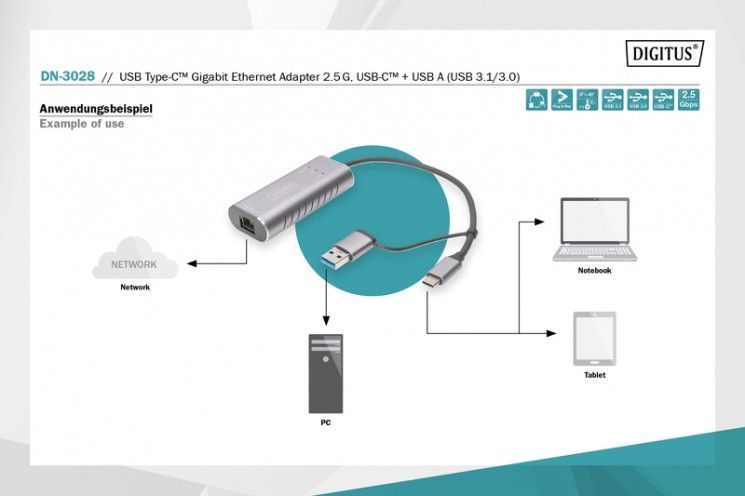 Адаптер Digitus USB-C/USB 3.0 - 2.5 Gbps Ethernet RC_DN-3028 фото