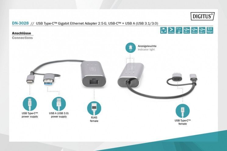 Адаптер Digitus USB-C/USB 3.0 - 2.5 Gbps Ethernet RC_DN-3028 фото