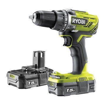 Шуруповерт акумуляторний RYOBI R18DD3-215GA17 (2 АКБ 18 В / 1.5 Ач, зарядне, набір аксесуарів) HY_99112341 фото