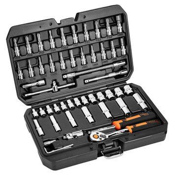 Набор инструментов Neo Tools, Набор торцевых головок, 73шт, 1/2" 1/4" CrV, кейс RC_10-054 фото