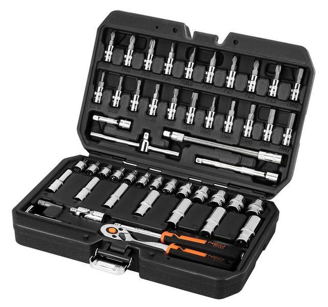 Набір інструментів Neo Tools, Набір торцевих головок, 73шт, 1/2" 1/4" CrV, кейс RC_10-054 фото