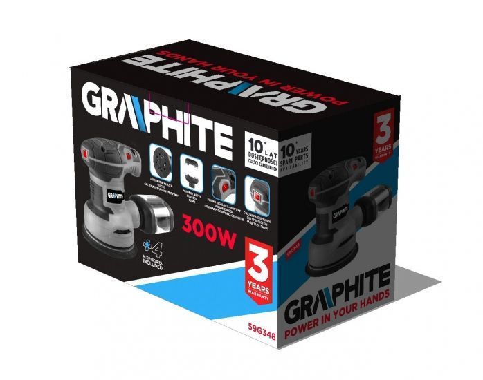 Шліфмашина ексцентрикова GRAPHITE 300Вт 125мм 7000-13000об/хв орбіта 1мм 1.21кг RC_59G348 фото