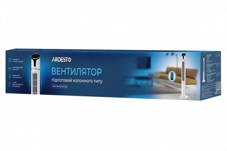 Вентилятор Ardesto FNT-R44X1WY22 колонний, 110см, 50Вт, пульт дистанційного керування, дисплей, чорно-білий. RC_FNT-R44X1WY22 фото