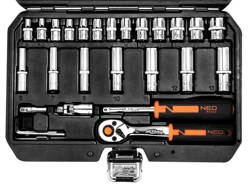 Набір інструментів Neo Tools, Набір торцевих головок, 73шт, 1/2" 1/4" CrV, кейс RC_10-054 фото