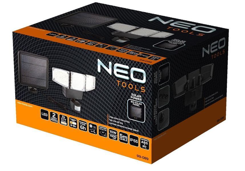 Світильник фасадний Neo Tools LED 10Вт 1000Лм 3000-6000К 2000мАч автономний датчик руху сутінків чорний RC_99-089 фото