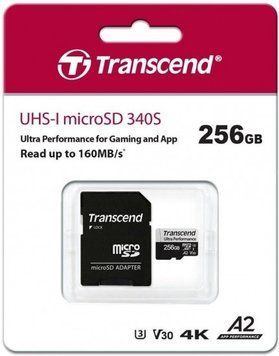 Карта памяти Transcend microSD 256GB C10 UHS-I U3 A2 R160/W125MB/s + SD RC_TS256GUSD340S фото