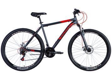 Велосипед сталь 29 Discovery RIDER AM DD frame-21 темно-сріблястий з червоним (матовий) 2024 VT_OPS-DIS-29-183 фото