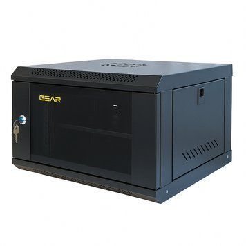 Шафа серверна настінна з полицею GEAR 6U 19'' 600x450x300 Чорна (GWMSN-6U-600-450) IP_GWMSN-6U-600-450 фото