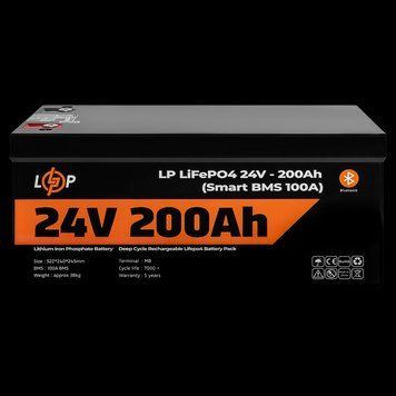 Аккумулятор LP LiFePO4 24V (25,6V) - 200 Ah (5120Wh) (Smart BMS 100А) с BT пластик для ИБП LP_20201 фото