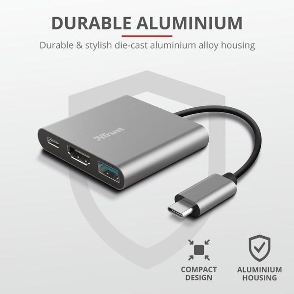 Хаб Trust Dalyx 3-in-1 USB-С > USB-А 3.2/USB-С/HDMI, Алюміній, 0.1м, чорний RC_23772_TRUST фото
