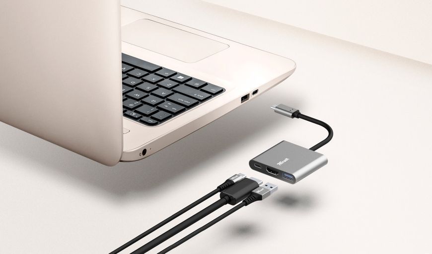 Хаб Trust Dalyx 3-in-1 USB-С > USB-А 3.2/USB-С/HDMI, Алюміній, 0.1м, чорний RC_23772_TRUST фото
