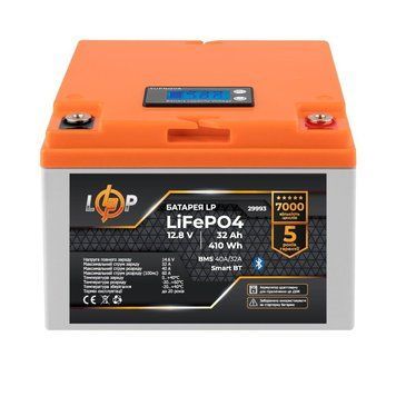 Акумулятор LP LiFePO4 12,8V - 32 Ah (410Wh) (BMS 40А/32A) пластик LCD Smart BT LP_29993 фото