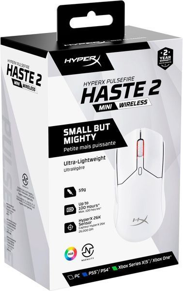 Мышь HyperX Pulsefire Haste 2 mini, RGB, USB-A/WL/BT, белый RC_7D389AA фото