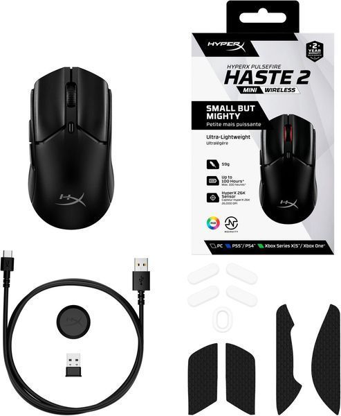Миша HyperX Pulsefire Haste 2 mini, RGB, USB-A/WL/BT, чорний RC_7D388AA фото