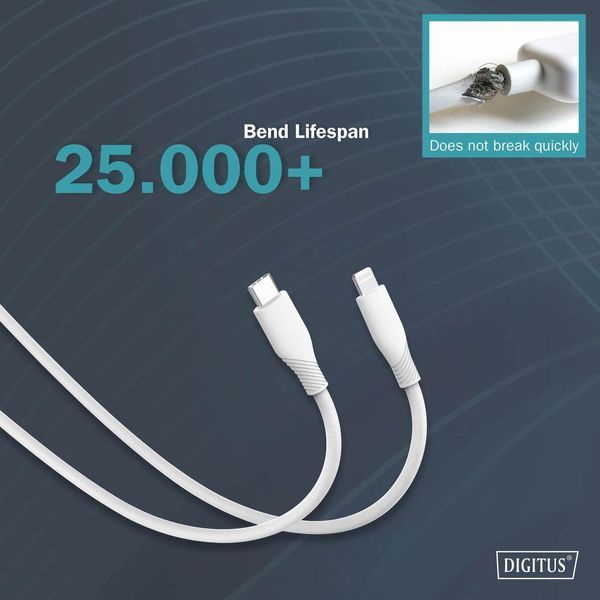 Digitus USB-C > Lightning зарядки/синхронізації, 2м, USB 2.0, 60W, силіконовий, білий RC_AK-600110-020-W фото