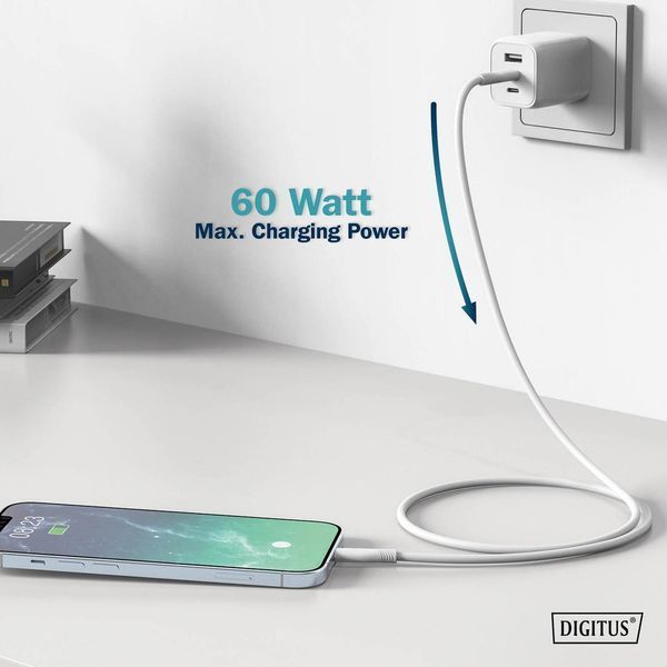 Digitus USB-C > Lightning зарядки/синхронізації, 2м, USB 2.0, 60W, силіконовий, білий RC_AK-600110-020-W фото