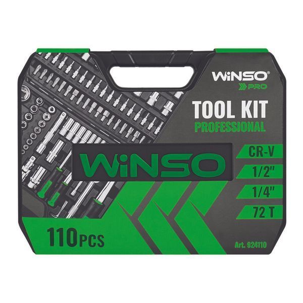 Профессиональный набор инструментов в кейсе Winso Pro 1/2", 1/4" 72T, CR-V, 110ед. LI_924110 фото