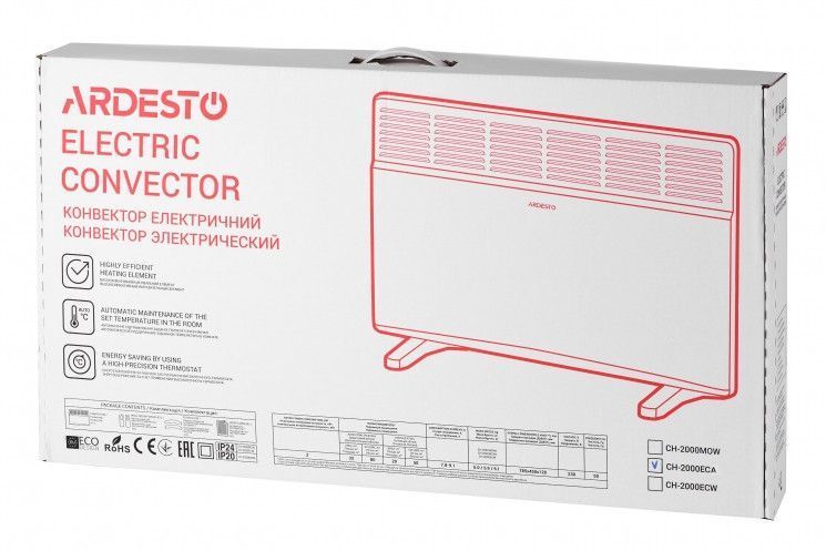 Конвектор електричний ARDESTO СН-2000ECW, 2000 Вт, 20 м2, LED-дисплей, IP24, матовий антрацит RC_CH-2000ECA фото