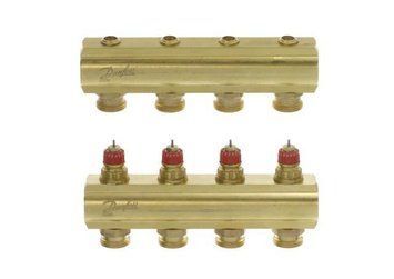 Колектор Danfoss FHF 4+4 без ротаметрів, латунний RC_088U0504 фото
