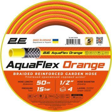 Шланг садовый 2Е AquaFlex Orange 1/2" 50м 4 слоя 20бар -10&hellip;+60&deg;C RC_2E-GHE12OE50 фото