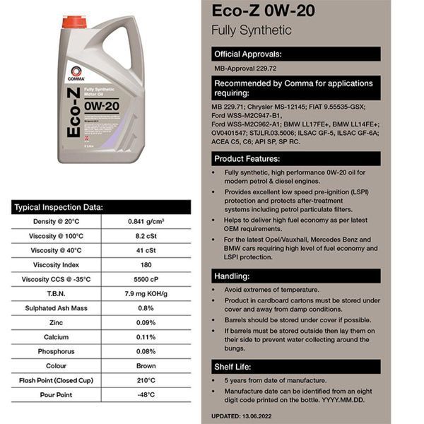 Моторне масло Comma ECO-Z 0W-20 5л LI_ECOZ5L фото