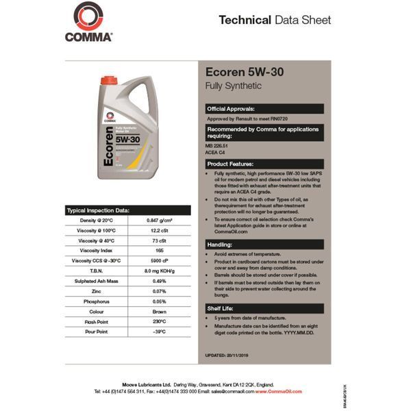 Моторне масло Comma ECOREN 5W-30 5л LI_ECR5L фото