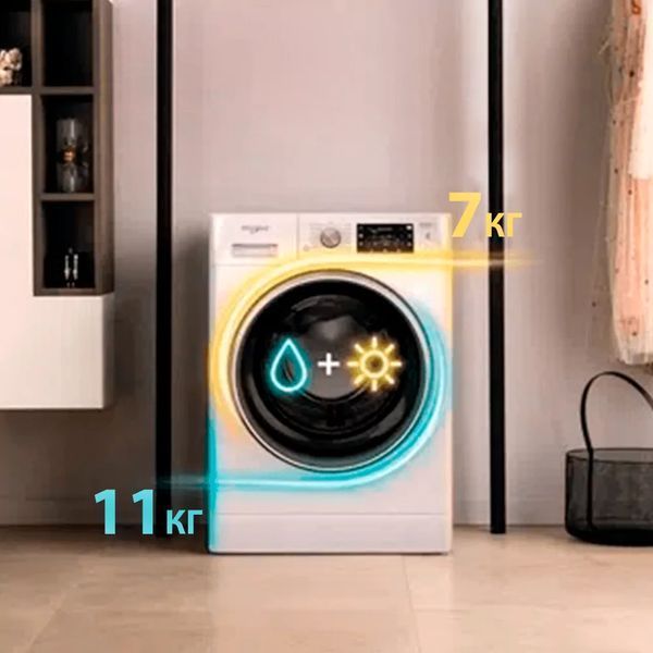 Пральна машина Whirlpool фронтальна, 11(7)кг, 1600, A, 60см, дисплей, пара, інвертор, білий RC_FFWDB1176258BCVUA фото
