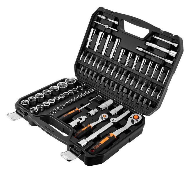Набір інструментів Neo Tools, Набір торцевих головок, 94шт, 1/2" 1/4" CrV, кейс RC_10-062 фото
