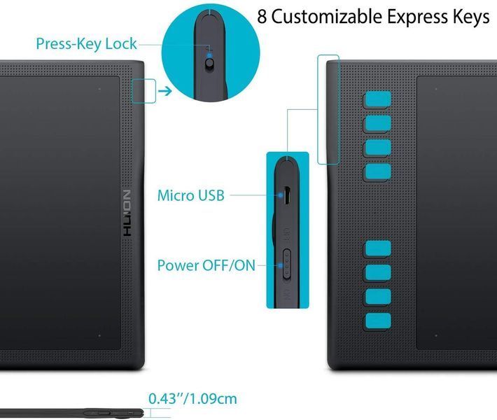 Графічний планшет Huion 13.8"x8.6" WH1409 V2, USB-C, чорний RC_WH1409V2_HUION фото