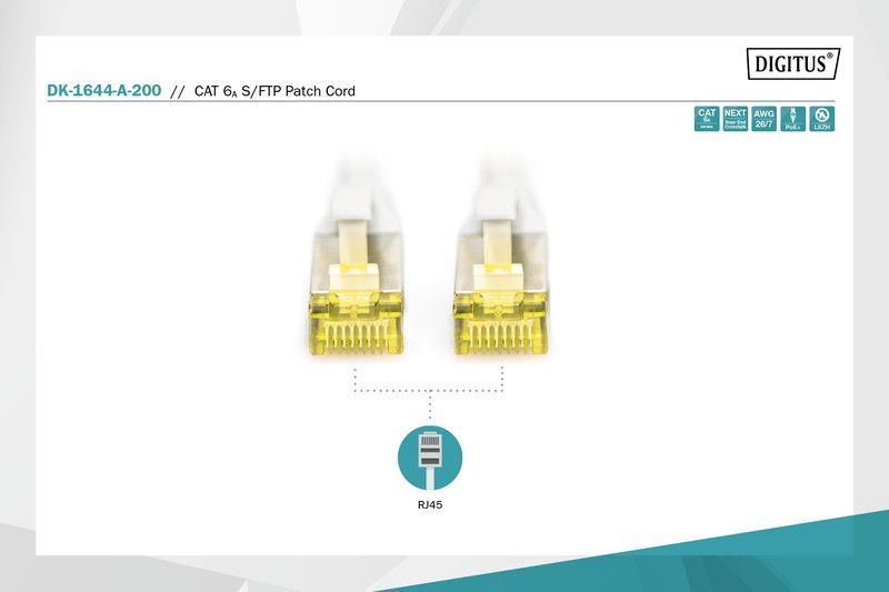 Digitus Патч-корд CAT 6a S-FTP, 20м, AWG 26/7 сірого кольору RC_DK-1644-A-200 фото