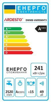 ARDESTO Посудомийна машина вбудована, 15компл., А+++, 60см, дисплей, 3-я корзина, гігієн.обробка, чорний RC_DWMB-V609SMHT3 фото