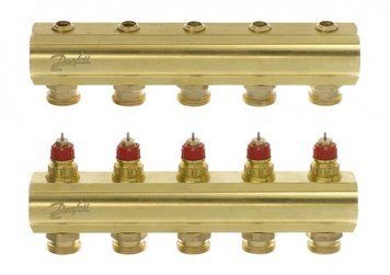 Колектор Danfoss FHF 5+5 без ротаметрів, латунний RC_088U0505 фото