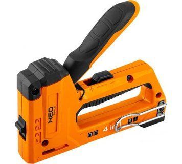 Степлер Neo Tools 4в1, 6-14мм, тип скоб J, G, L, E, алюмінієвий, регулювання забивання скоби RC_16-030 фото