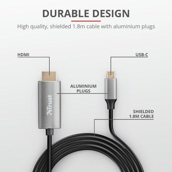 Адаптер Trust Calyx USB-C > HDMI, 1.8м, чорний RC_23332_TRUST фото