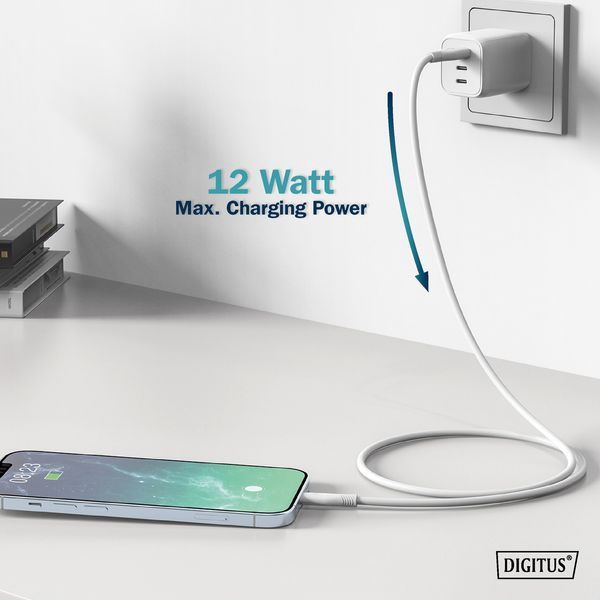 Digitus Кабель USB-A > Lightning зарядки/синхронізації, 2м, USB 2.0, 12W, силіконовий, білий RC_AK-600108-020-W фото
