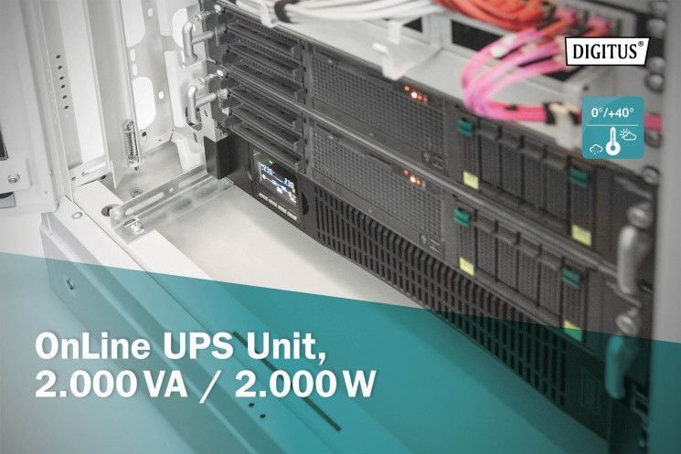 Джерело безперебiйного живлення Digitus OnLine, 2000VA/2000W, LCD, 8xC13, RJ45, RS232, USB, Rack/Tower RC_DN-170095 фото