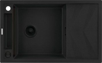 Мойка кухонная Deante Magnetic, гранит, прямоугольная, с крылом, 820х500х219мм, чаша - 1, накладная, черный RC_ZRM_N113 фото