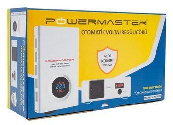 Стабілізатор напруги настінний релейний POWERMASTER SW-1000, 1000W, LED, 6 ступенів, 120-275V, 220&plusmn;7%, 2 Shuko, Метал, White U_06732 фото