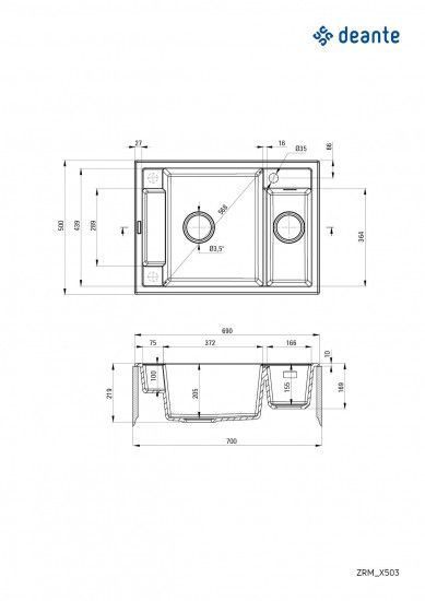 Мийка кухонна Deante Magnetic, граніт, прямокутник, без крила, 690х500х219мм, чаша &ndash; 1.5, накладна RC_ZRM_A503 фото