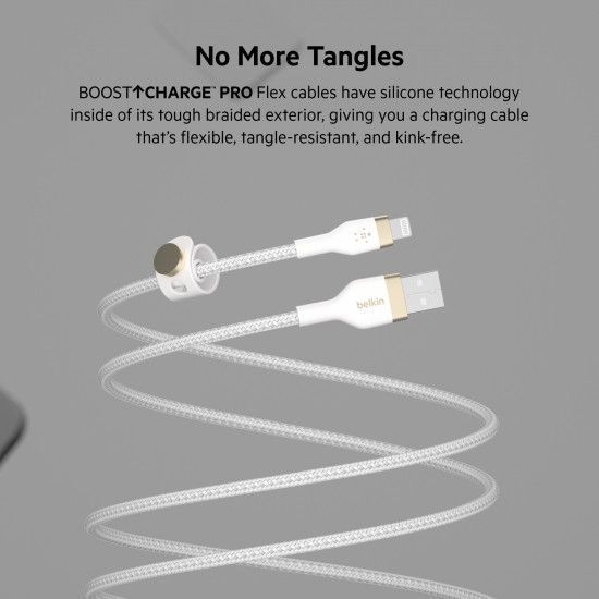 Кабель Belkin USB-A - Lightning переплет, силиконовый, с ремешком на магните, 1м, белый RC_CAA010BT1MWH фото
