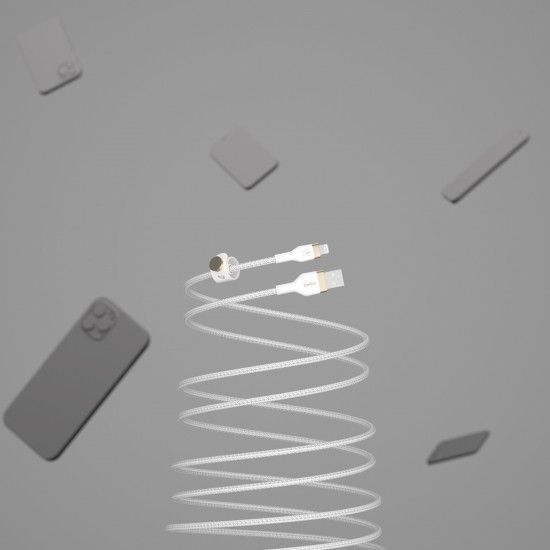 Кабель Belkin USB-A - Lightning переплет, силиконовый, с ремешком на магните, 1м, белый RC_CAA010BT1MWH фото