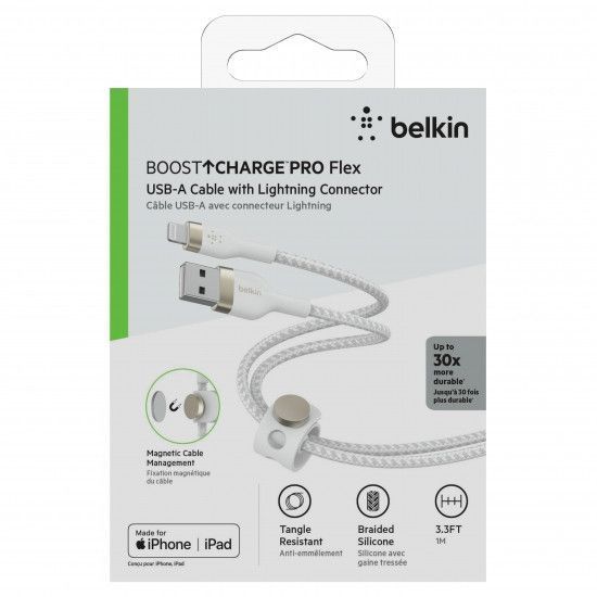 Кабель Belkin USB-A - Lightning переплет, силиконовый, с ремешком на магните, 1м, белый RC_CAA010BT1MWH фото