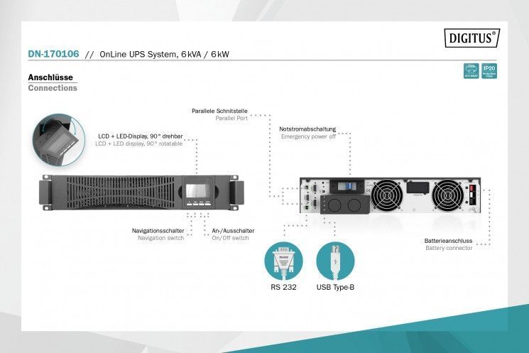 Силовой блок Digitus Power Module, 6kVA/6kW, LCD, Hardwire In/Out, RS232, USB, Rack/Tower RC_DN-170106 фото