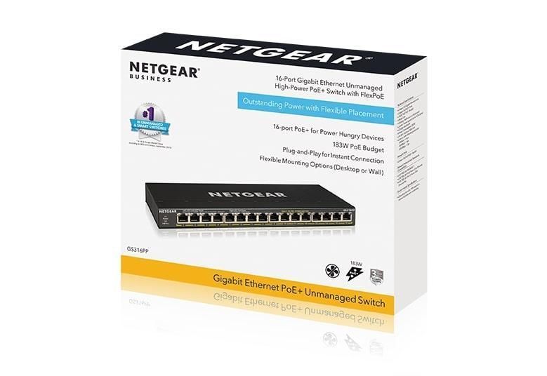 Коммутатор NETGEAR GS316PP 16xGE PoE, 183Вт, Неуправляемый RC_GS316PP-100EUS фото