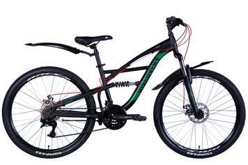 Велосипед сталь 26" Discovery TRON двопідвіс DD рама-15" чорно-зелений (матовий) з крилом Pl 2024 VT_OPS-DIS-26-614 фото