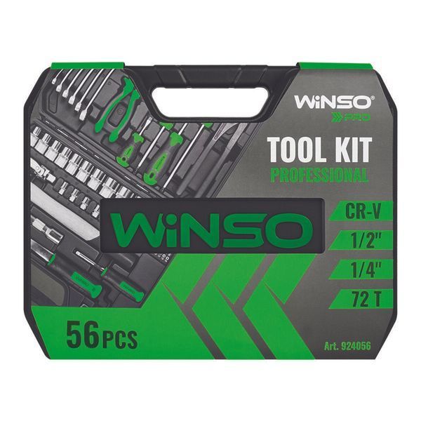 Профессиональный набор инструментов в кейсе Winso Pro 1/2", 1/4" 72Т, CR-V, 56ед. LI_924056 фото