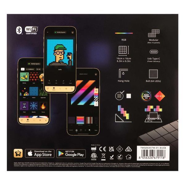 Панель Smart LED Twinkly Squares 1 Starter RGB IP20 16х16см USB-C чорний Twinkly RC_TWQ064STW-01-BUSB фото