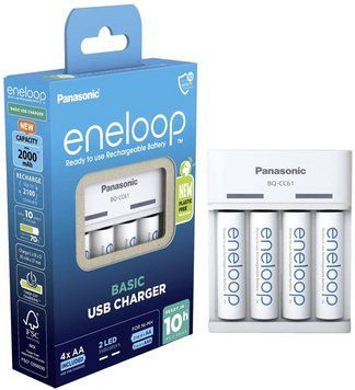 Зарядное устройство Basic Charger USB + Аккумулятор Eneloop NI-MH AA 2000 мАч, 4 шт. Panasonic RC_K-KJ61MCD40USB фото